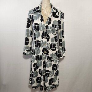 Tempo Paris Women Small Size Gray Geometric Print 3/4 Sleeve Front Pocket Dress